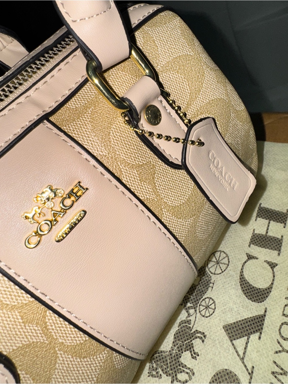 Coach Rowan Satchel Crossbody Signature Khaki Blush Pink Handbag New - Picture 4 of 5